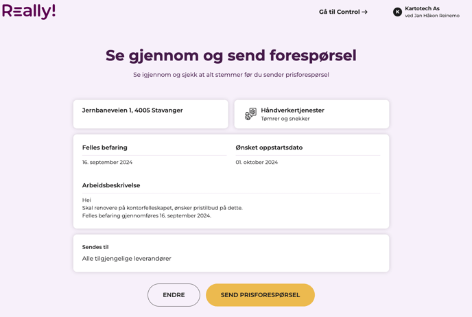 8. Send forespørselen